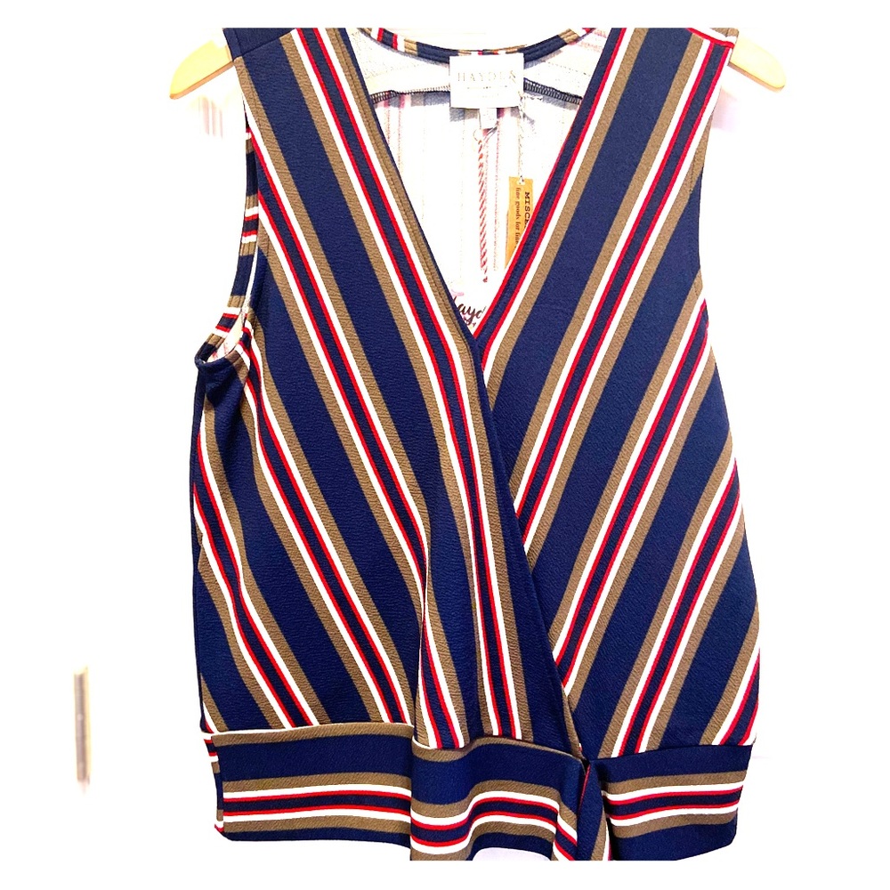 NWT Striped Faux Wrap Top